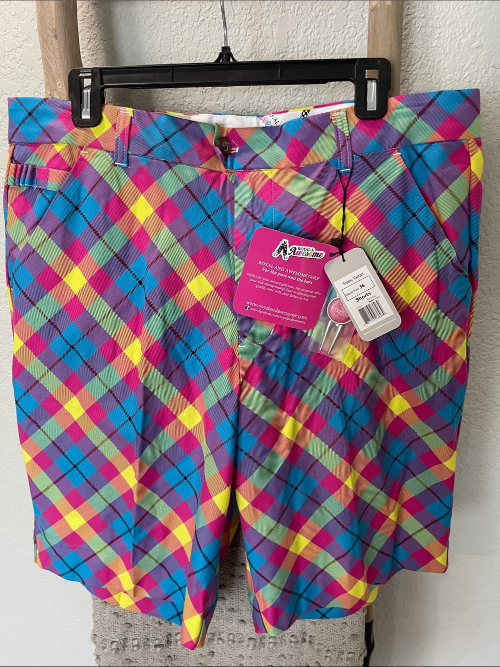 Royal and Awesome Men’s Multicolor Plaid Golf Shorts